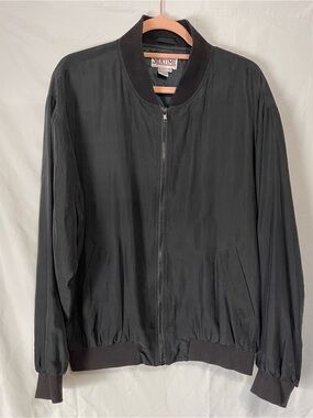 Vintage Silktime men's black bomber jacket made from 100% silk size Medium
